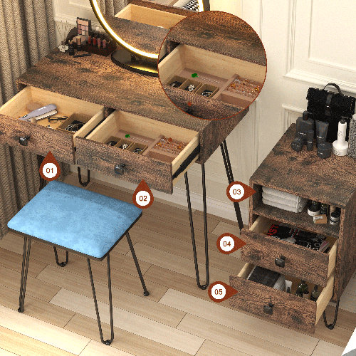 Corrigan Studio® Cheneyville Vanity Set with Stool and Mirror & Reviews